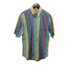 World Island Vintage Multicolor Stripes Button Down Shirt 90s Dad Men's Size M